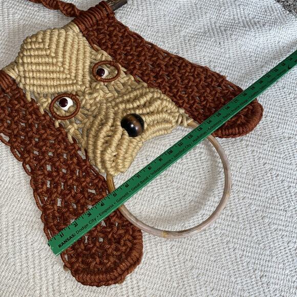 VTG 70s Retro Handmade Macrame Guest Towel Holder DOG Embellishment - Picture 9 of 11